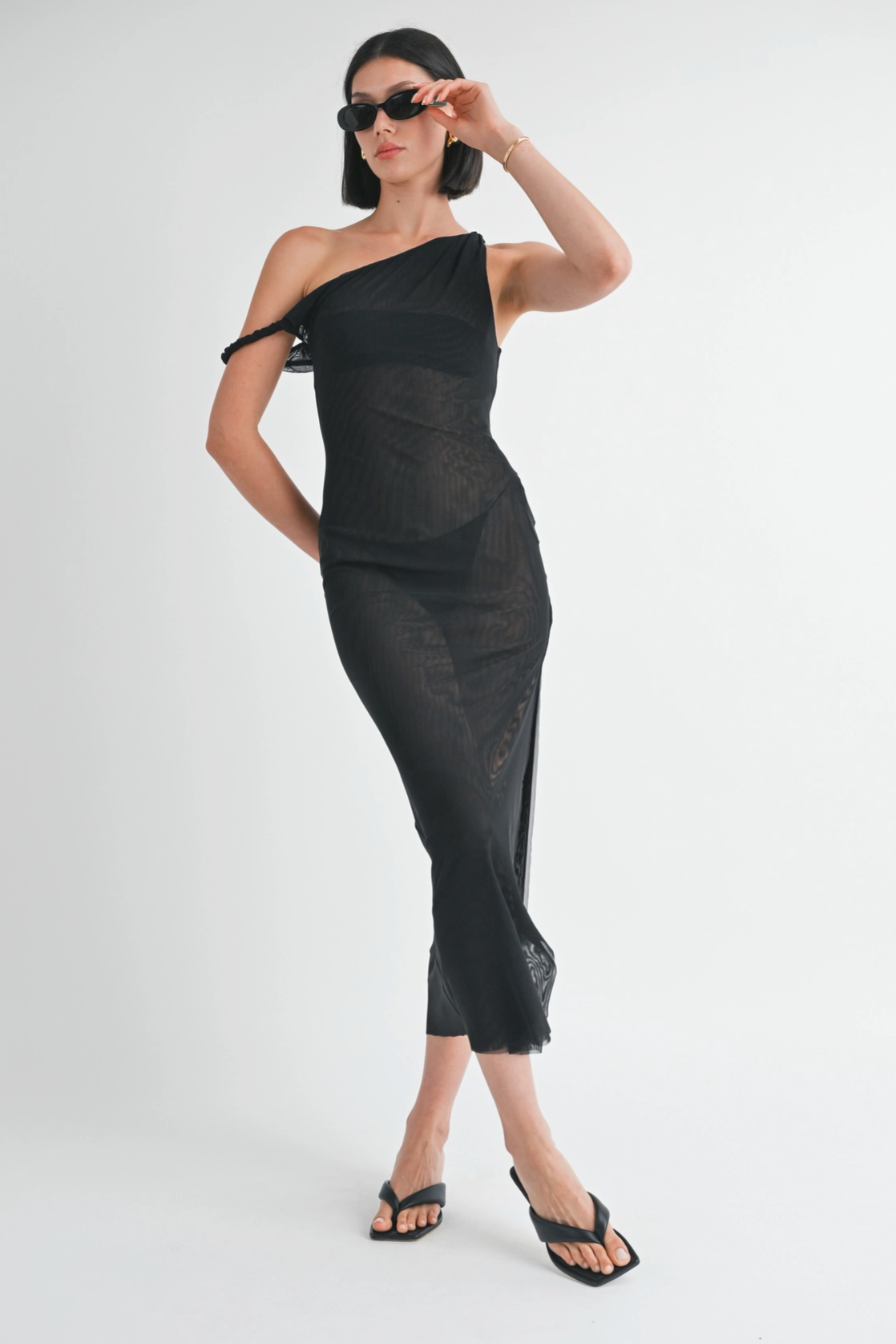 Alexi Asymmetrical Mesh Maxi Dress