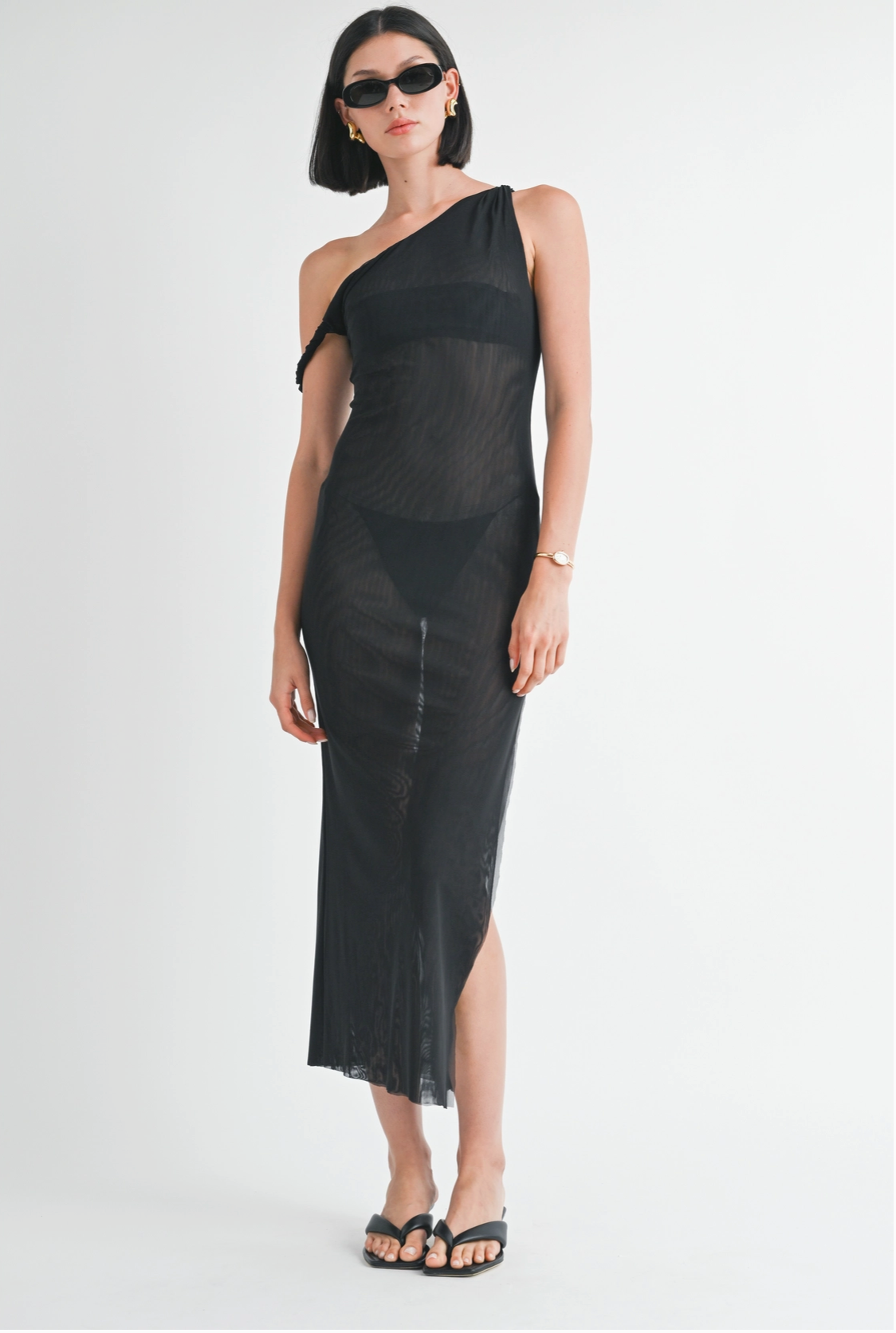 Alexi Asymmetrical Mesh Maxi Dress