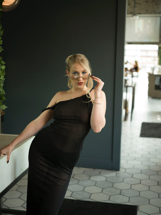 Alexi Asymmetrical Mesh Maxi Dress