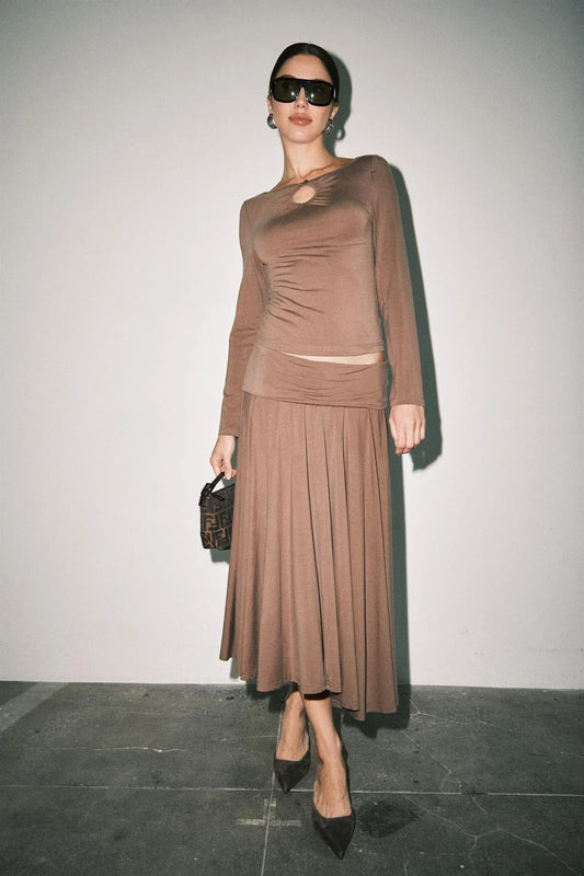 Flowy Midi Skirt - Mocha