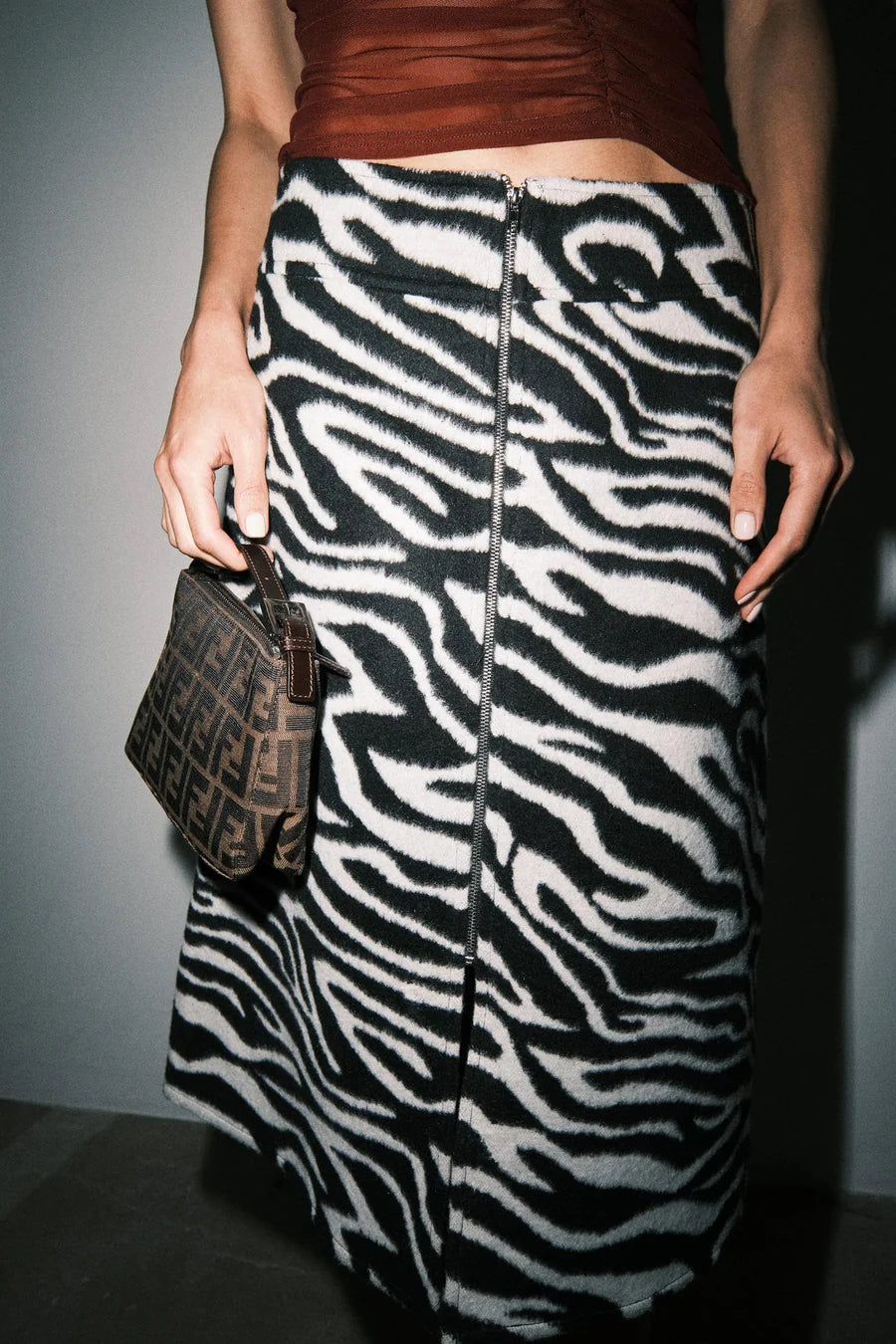 Vanity Zebra Midi Skirt