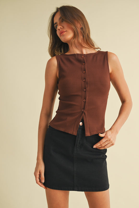 Beau Button Up Tank Top Brown