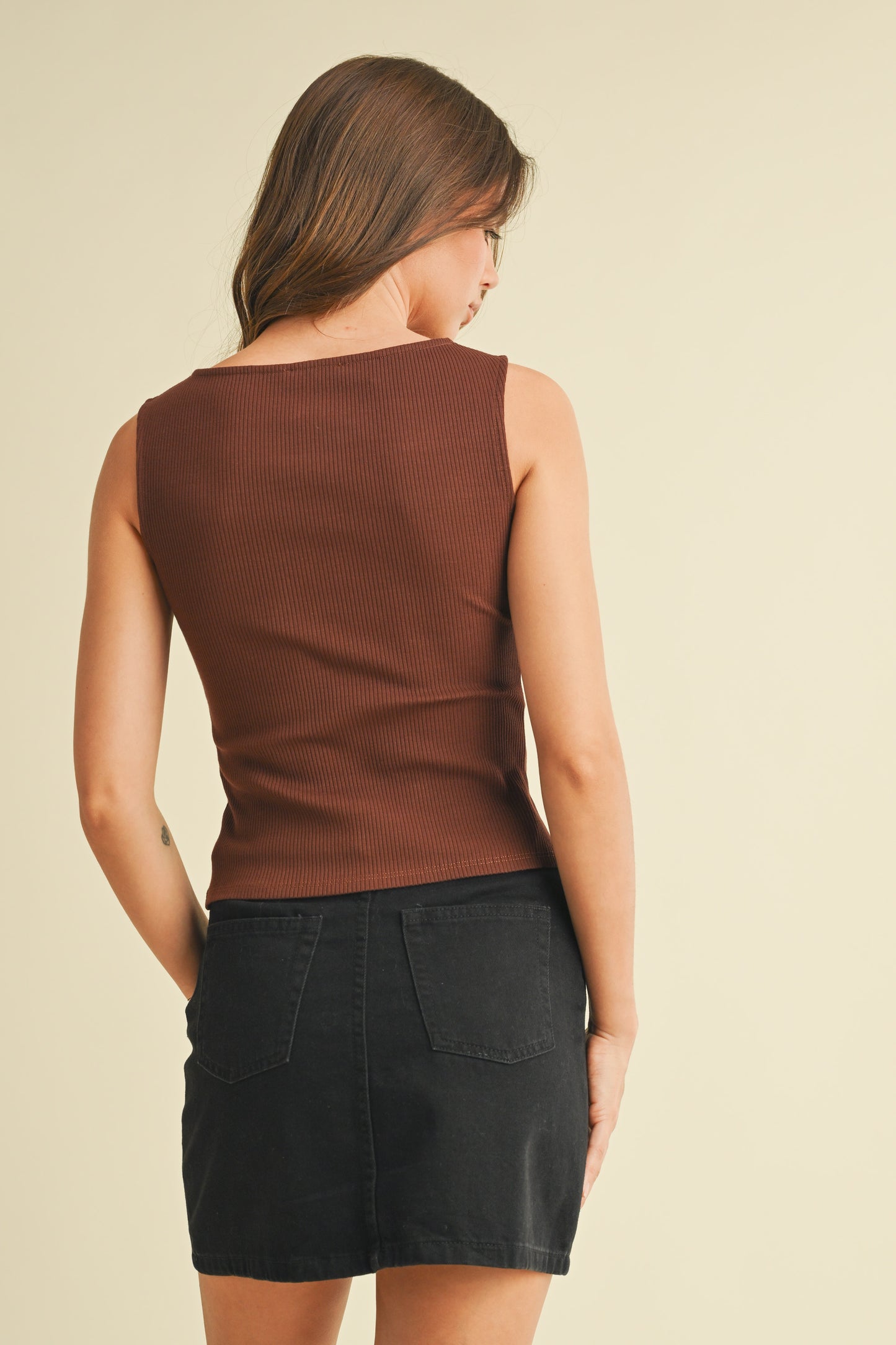 Beau Button Up Tank Top Brown